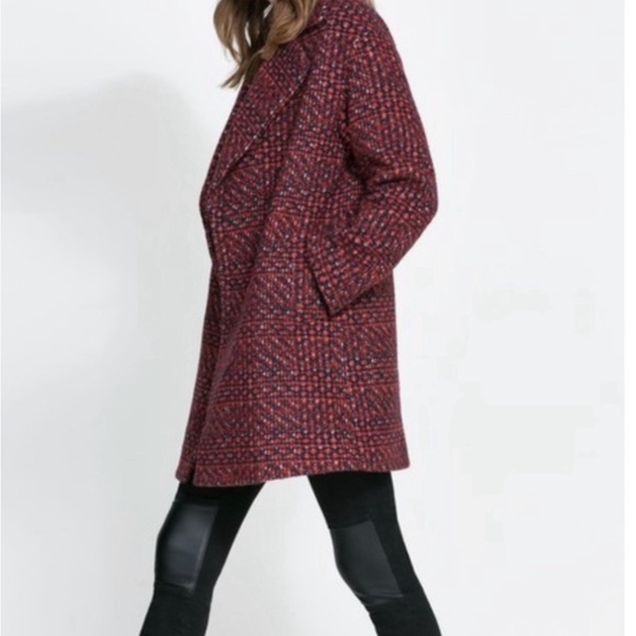 Zara Basic Tweed Boucle Boyfriend Plaid Pea Coat - Picture 5 of 16